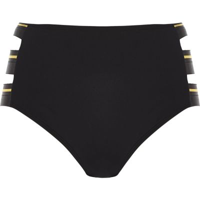 Black sports strappy high rise bikini bottoms